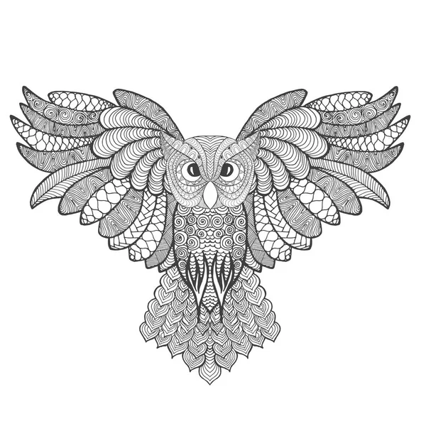 Eagle owl. Adult antistress coloring page — Stock Vector