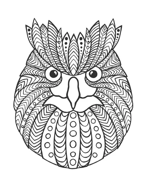 Голова орла сови. Розмальовка Доросла антистресова сторінка — стоковий вектор