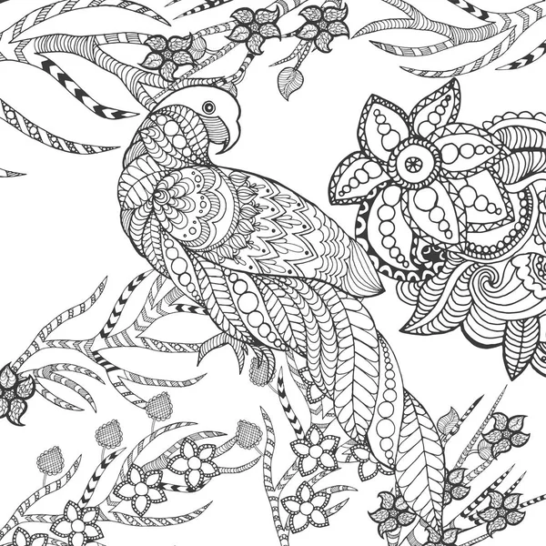 Perroquet mignon dans le jardin fantastique . — Image vectorielle