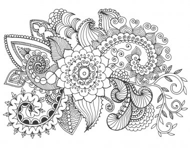 Fantezi çiçekler boyama sayfası.