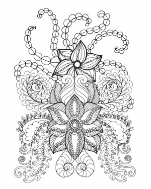 Fantezi çiçekler boyama sayfası.