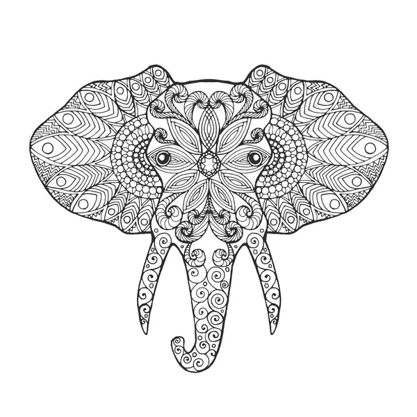 Cabeza de elefante estilizada Zentangle — Vector de stock