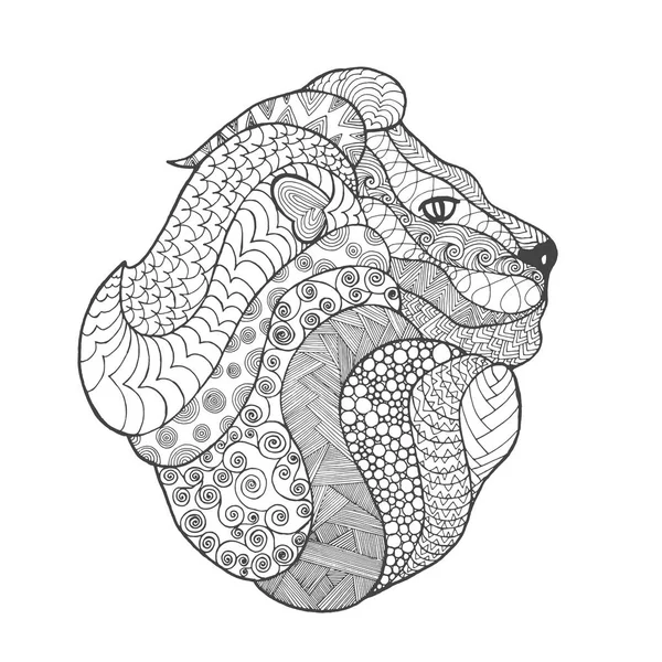 Cabeza de león estilizada Zentangle . — Vector de stock