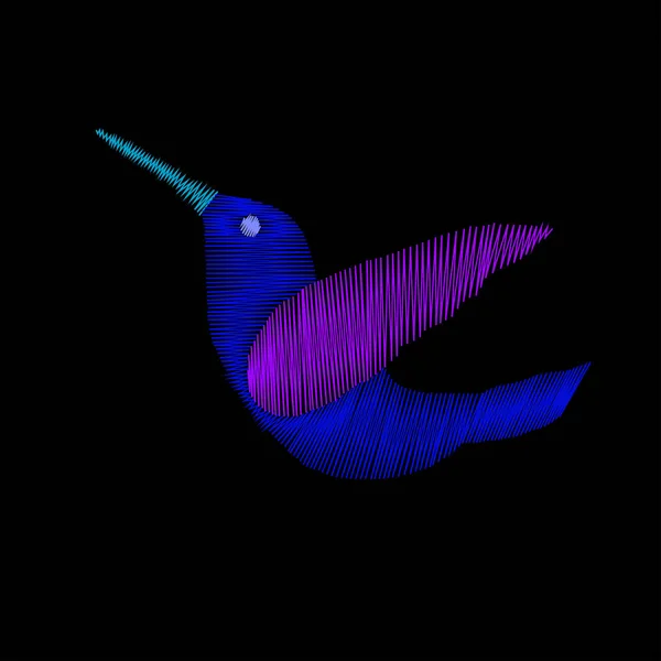 黒の背景にカラフルな鳥の刺繍. — ストックベクタ