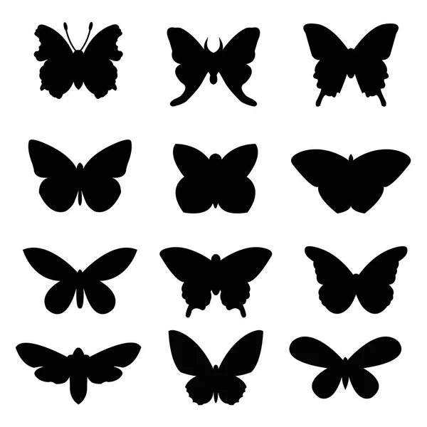 Mariposas negras sobre fondo blanco — Vector de stock