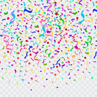 Renkli parlak düşen konfeti ve kurdele