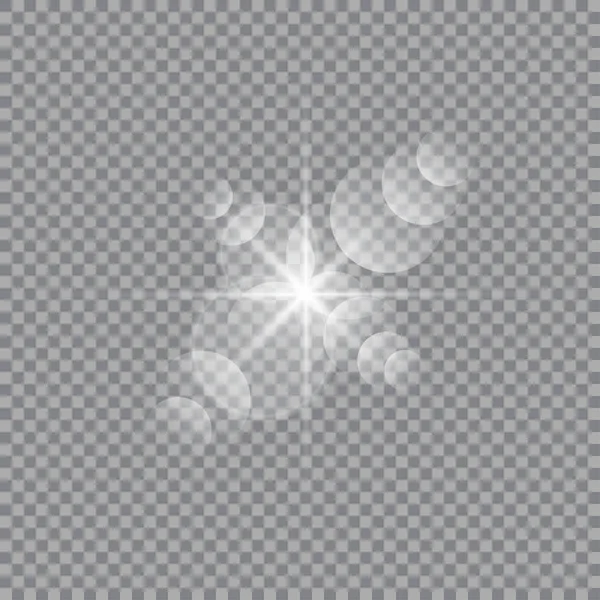 Vektor transparenter Sonnenblitz mit Strahlen und Scheinwerfern. — Stockvektor