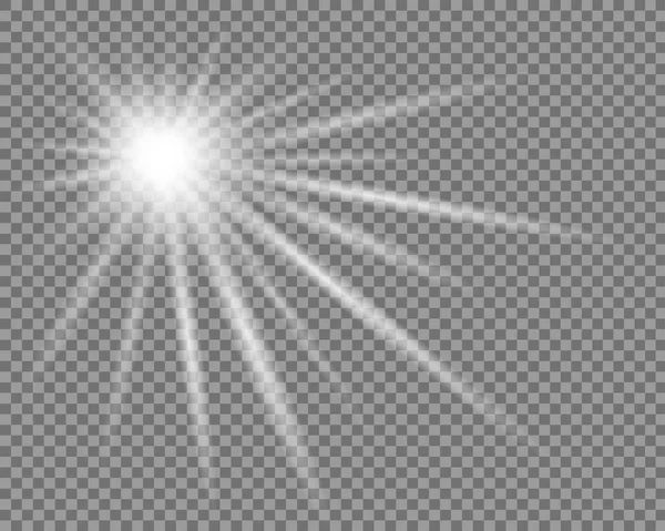 Vector transparent sun flash with rays and spotligh. — Stock Vector