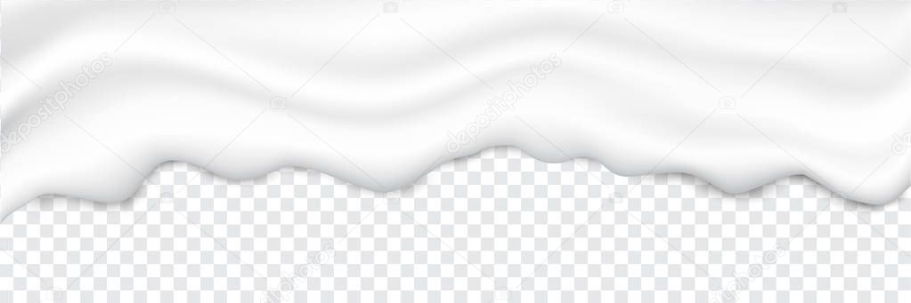 Liquid creamy white texture. Yogurt realistic texture layers isolated on transparent background. Cream pouring background.