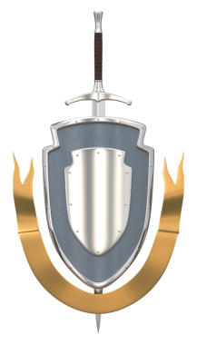 Ortaçağ kalkanı, kılıç ve 3D dekoratif kurdele.