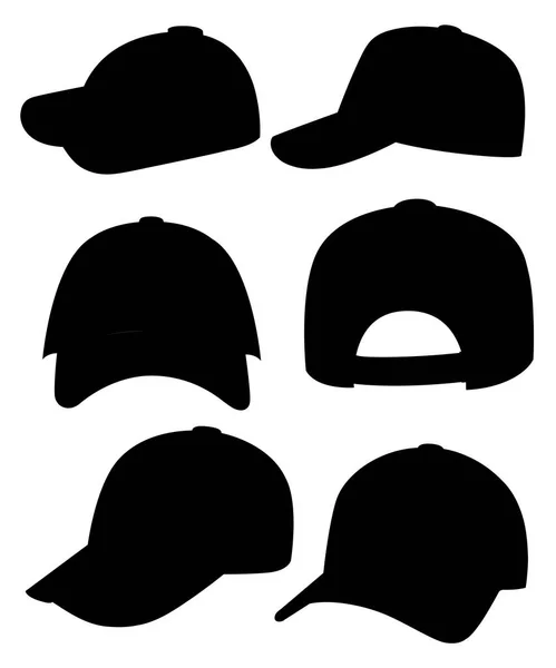 Black Silhouette Baseball Cap Collection Various Caps Summer Hats Children — Stock Vector