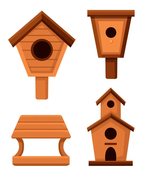 Zestaw Drewniane Birdhouses Budek Lęgowych Kreskówki Stylu Domu Budynek Dla — Wektor stockowy