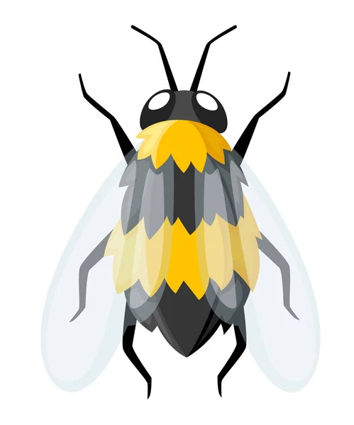 蜂のイラスト 飛行ミツバチ 漫画のスタイルのかわいいキャラクター デザイン 白い背景で隔離のベクトル図 — ストックベクタ