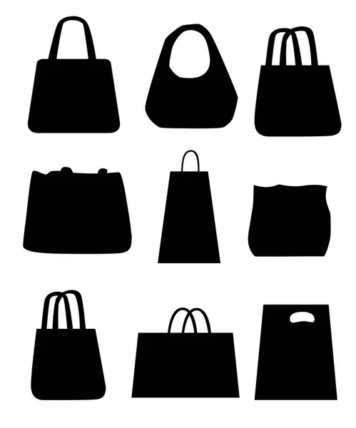 Svart Siluett Sommaren Beach Bag Flat Illustration Kvinnor Sommar Väskor — Stock vektor