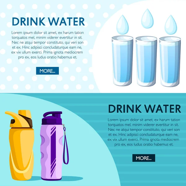 Concepto Agua Potable Botellas Deportivas Vaso Con Agua Ilustración Vectorial — Archivo Imágenes Vectoriales