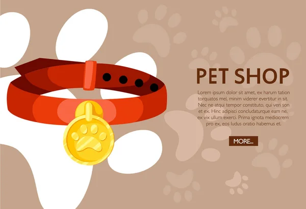 Concepto Tienda Mascotas Collar Rojo Para Mascotas Ilustración Vectorial Sobre — Vector de stock