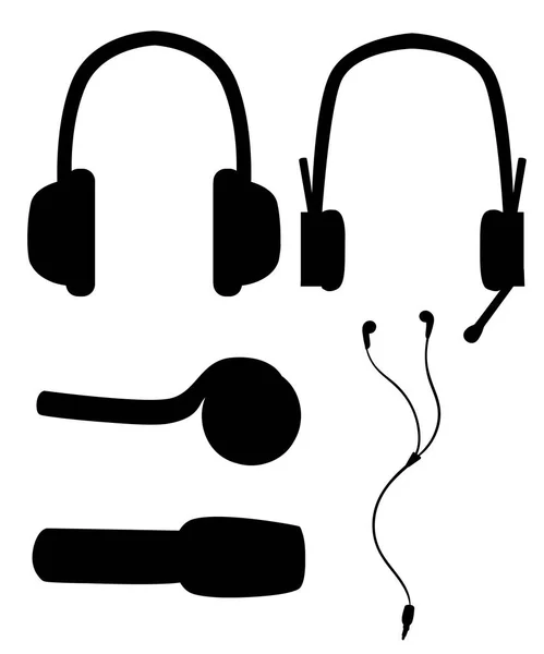 Silhouette Noire Casque Écouteurs Écouteurs Intra Auriculaires Ouverts Fermés Illustration — Image vectorielle