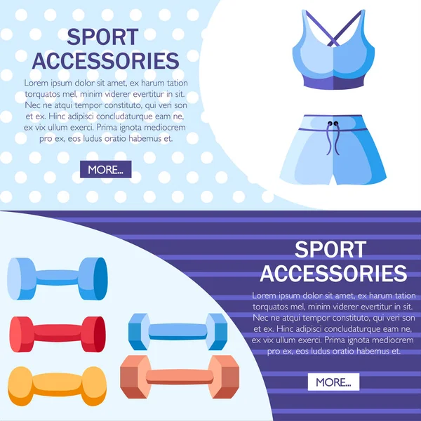 スポーツウェア 女性スポーツ ブラジャーとショーツ ダンベル トレーニング機器 な色のスポーツ コレクション テクスチャ背景の平面ベクトル図 Web サイトのページとモバイル — ストックベクタ