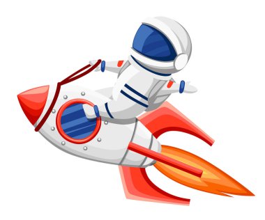 Cute astronaut illustration. Astronaut sits on rocket and flying through space. Cartoon design style. Flat vector illustration isolated on white background. clipart