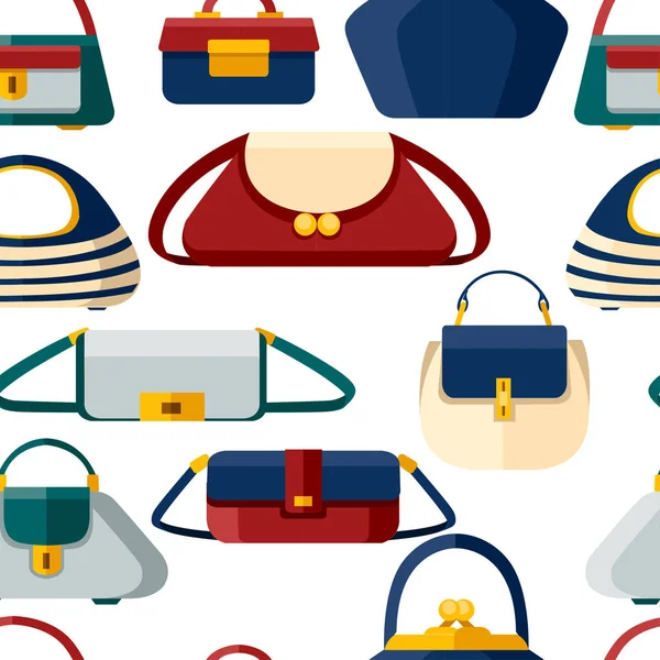 Seamless Pattern Collection Colorful Women Handbags Flat Design Vector Illustration — Stock Vector