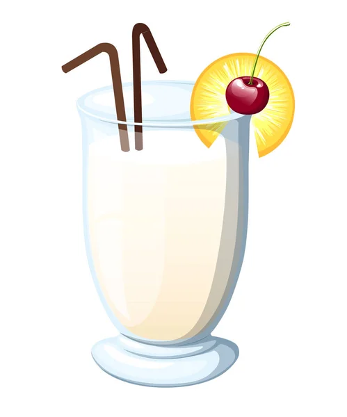 Cocktail Pina Colada Decorado Com Cereja Marrasquino Cunha Abacaxi Tubos —  Vetores de Stock