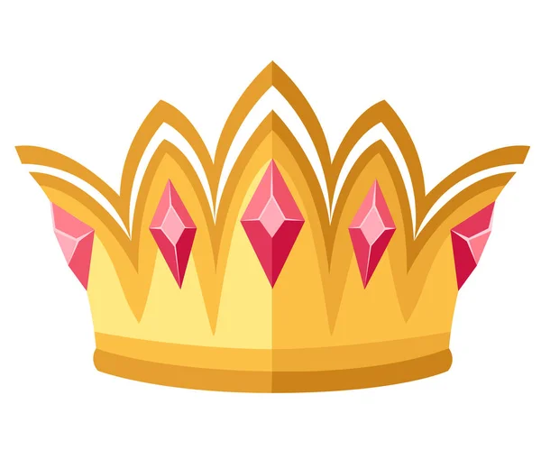 Золота Корона Червоними Дорогоцінними Каменями Королівська Церемоніальна Корона Плоский Стиль — стоковий вектор