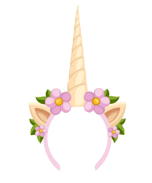 Unicorn Diadem Med Blommor Och Blad Vector Mode Tillbehör Pannband — Stock vektor