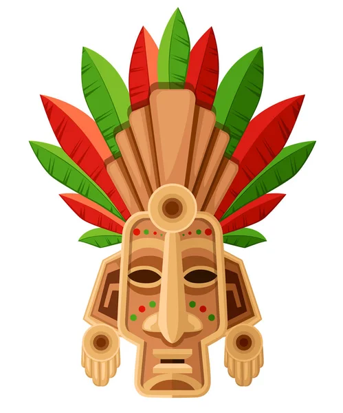 民族部落面具 绿色和红色的叶子面具 仪式头饰 五颜六色 在白色背景上隔离的矢量插图 — 图库矢量图片