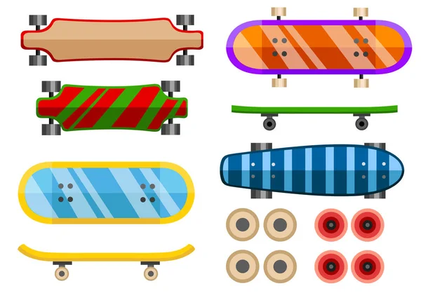 Coleção Skate Ícone Vetorial Plano Skate Diferentes Lados Ilustração Desenhos — Vetor de Stock