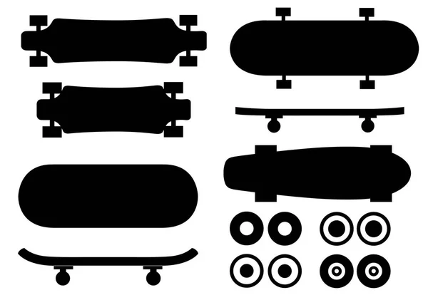 Schwarze Silhouette Sammlung Von Skateboards Flache Vektorsymbol Skateboard Verschiedene Seiten — Stockvektor