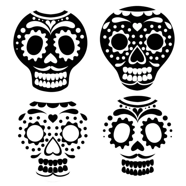 Silueta Negra Colección Máscara Cráneo Mexicano Día Calavera Muerta Estilo — Vector de stock