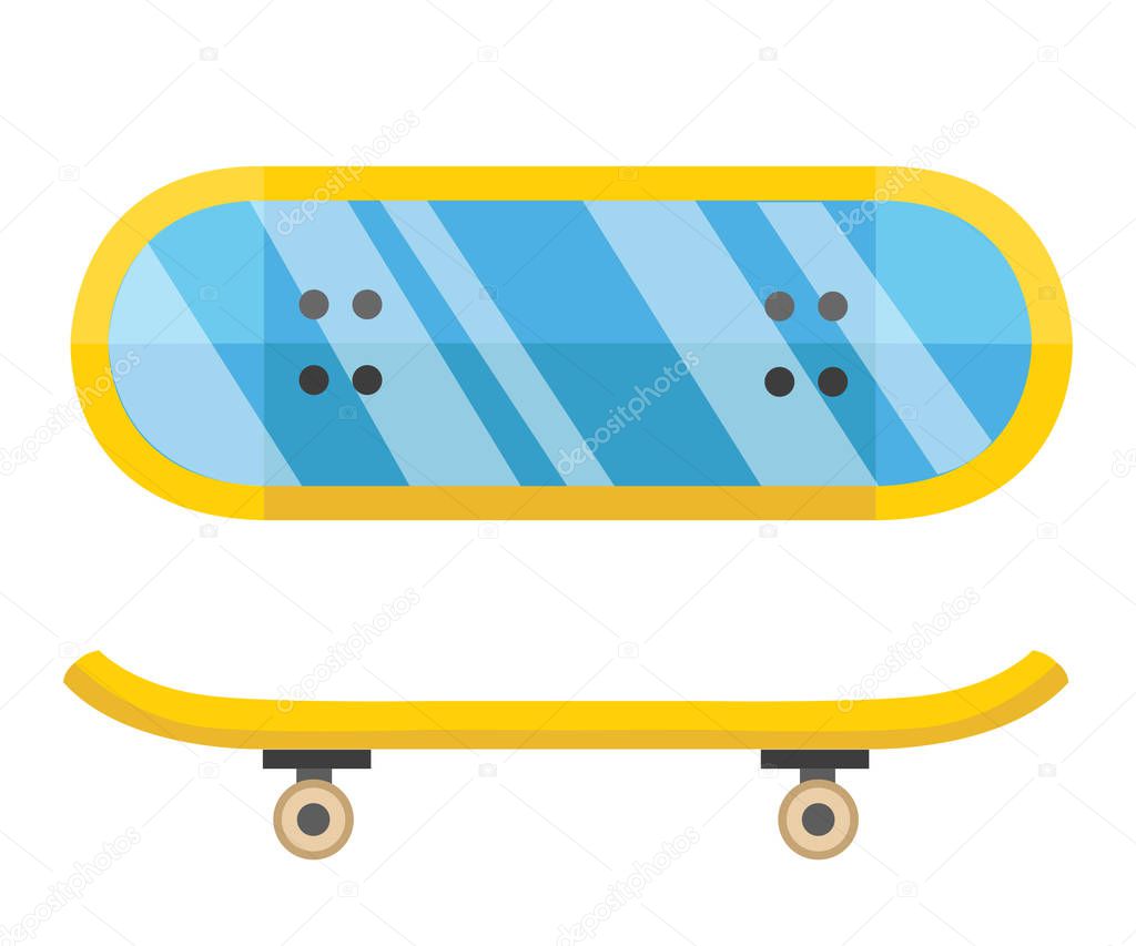 Turquoise skateboard. Flat vector icon. Skateboard from two sides illustration. Cartoon vector illustration isolated on white background.