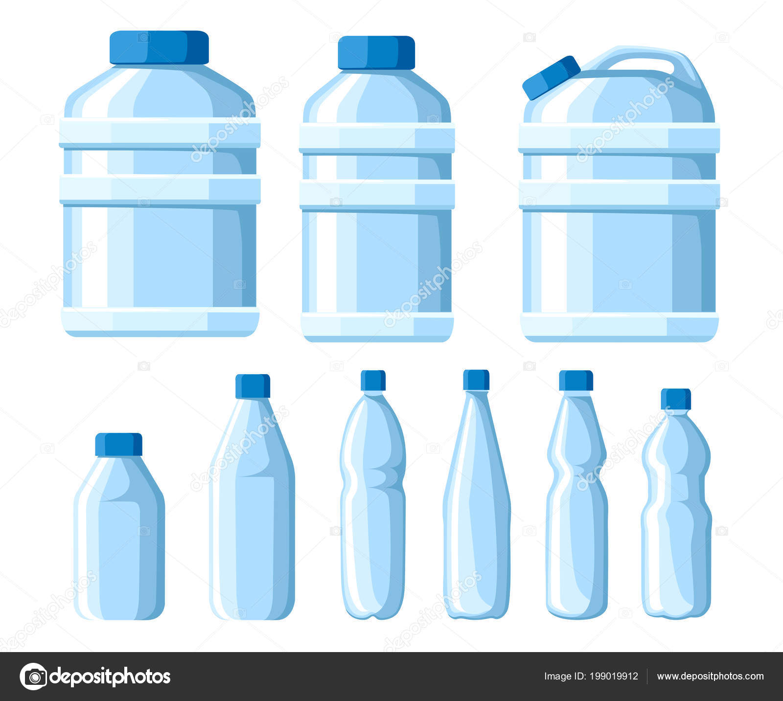 Plastic Water Bottle Set Healthy Agua Bottles Vector Ilration