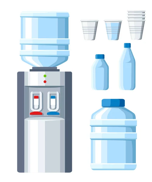 냉각기 사무실 플라스틱 액체입니다 물병으로 일회용 일러스트 배경에 — 스톡 벡터