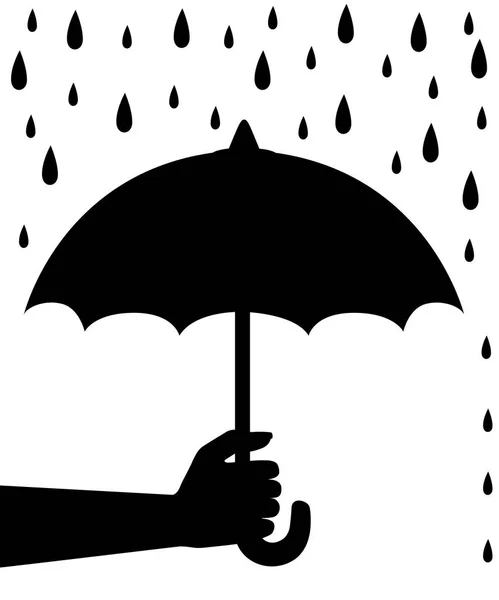 Svart Siluett Hand Innehav Paraply Paraply Skydd Från Regnet Platt — Stock vektor