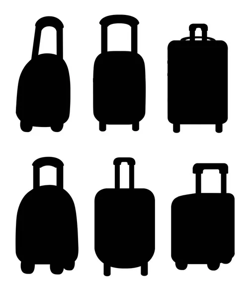 Zwarte Silhouet Verzameling Van Koffer Bagage Verschillende Bagage Tas Reizen — Stockvector