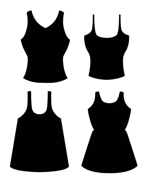 Schwarze Silhouette Satz Von Vier Frauen Tank Top Weibliche Sommerkleidung — Stockvektor