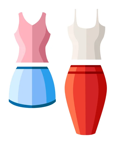 Set Women Summer Clothes Short Long Skirt Tank Top Flat — Stock Vector