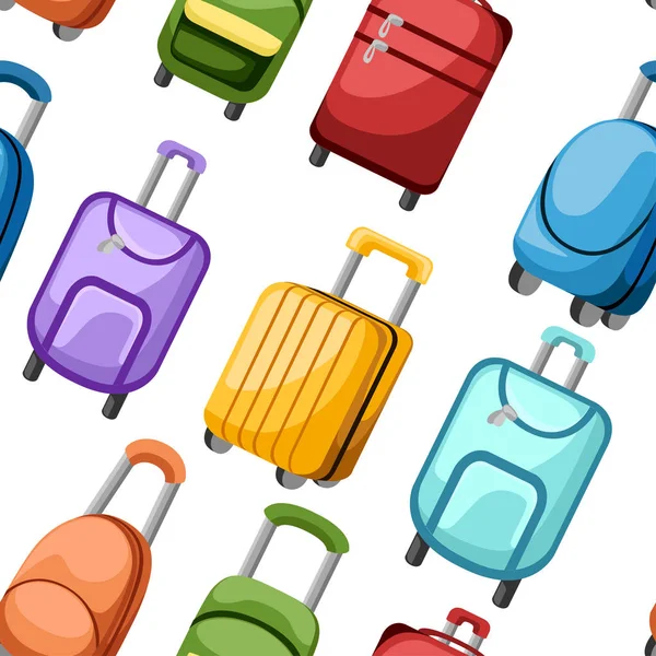 패턴입니다 가방과 수하물의 컬렉션입니다 다채로운 가방입니다 여행의 수하물 바탕에 일러스트 — 스톡 벡터