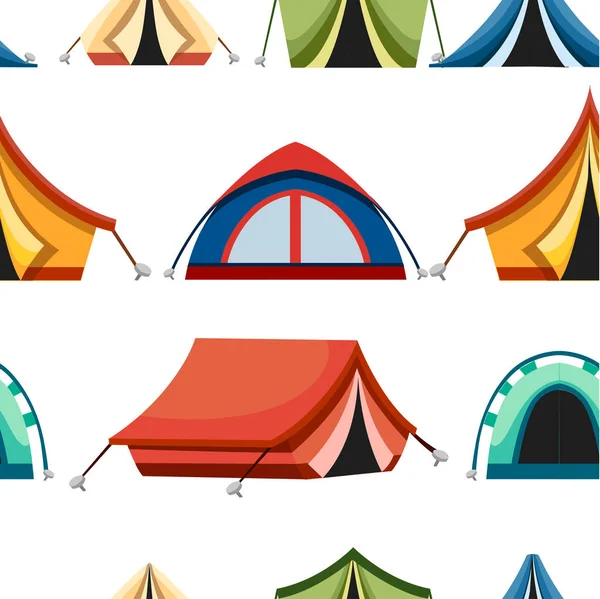 Seamless Pattern Collection Hiking Camping Tent Triangle Dome Flat Design — Stock Vector