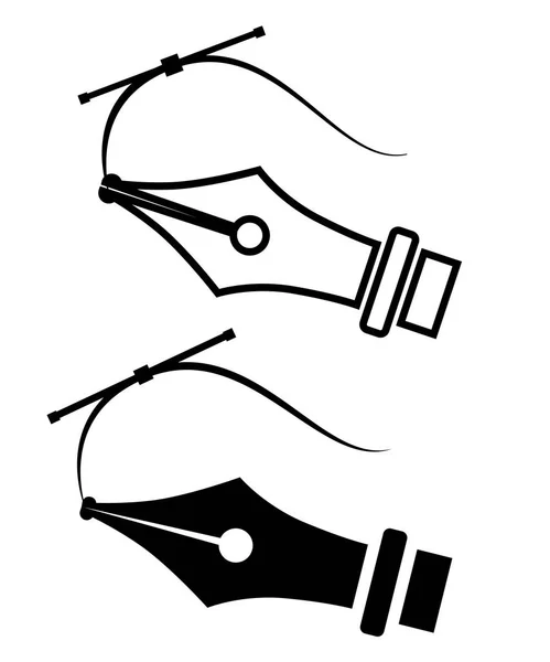 Zwarte Silhouet Vulpen Nib Pictogram Symbool Platte Vectorillustratie Geïsoleerd Witte — Stockvector