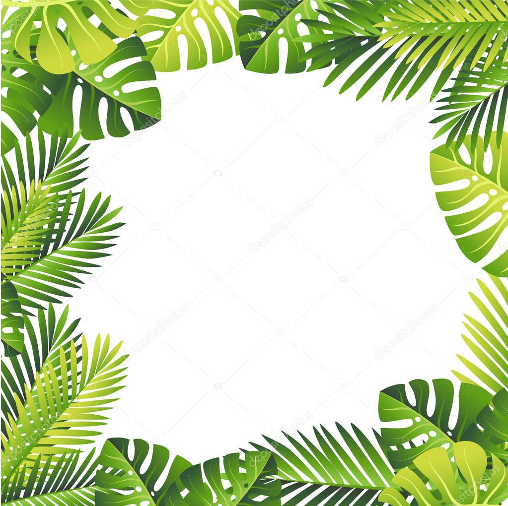 Floral pattern. Tropical green leaves. Exotical jungle and palm leaf. Vector floral element on white background.