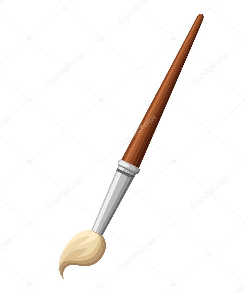 Flat design paintbrush. Wooden handle. Vector illustration isolated on white background.