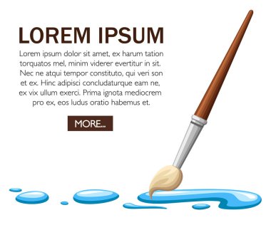 Mavi boya ile düz tasarım boya fırçası. Ahşap sapı. Beyaz arka plan üzerinde vektör çizim. Konsept tasarımı web sitesi veya reklam için.