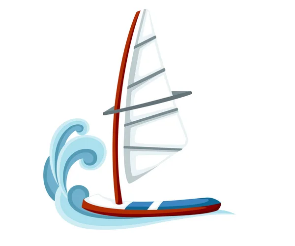 Yelkenli Gemide Karikatür Rüzgar Sörfü Için Donatım Beyaz Arka Plan — Stok Vektör