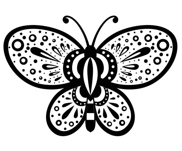 Черно Белая Бабочка Абстрактным Рисунком Векторная Иллюстрация Белом Фоне — стоковый вектор