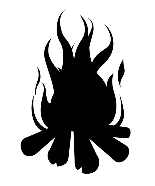Siyah Siluet Şenlik Ateşi Odun Ile Yanan Vektör Karikatür Tarzı — Stok Vektör