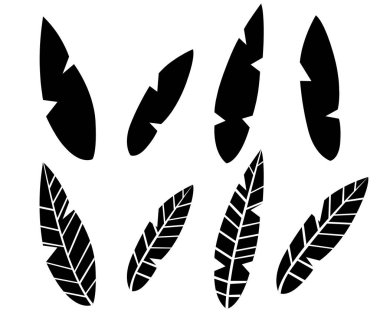 Siyah siluet. Çay yaprağı topluluğu. Düz stil illüstrasyon. Bozuk yaprakları ayarlayın. Beyaz arka plan üzerinde izole vektör çizim.