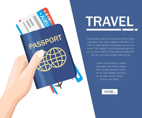 Pasaport Bilet Düz Simgesi Tutan Kavram Seyahat Turizm Seyahat Belgeleri — Stok Vektör