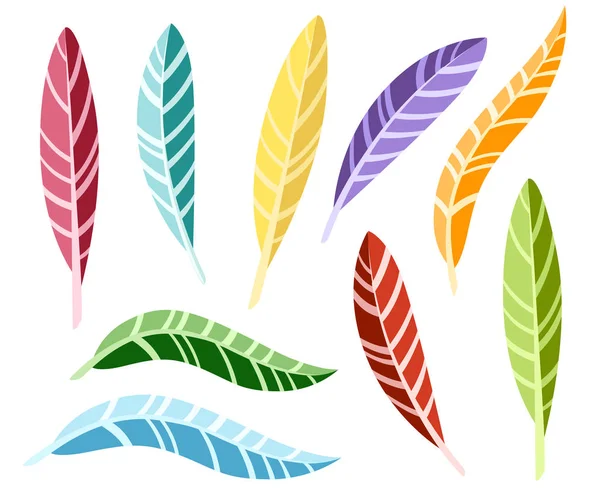 Tüyler kümesi. Renkli kuş tüyü. Düz simgesi toplama. İllüstrasyon izole beyaz arka plan üzerinde.